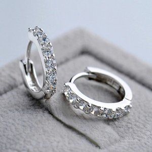 NEW 925 Sterling Silver Diamond Hoop Earrings